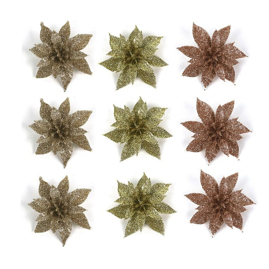 Glitter Flower w/ Clip, 3pk, 8cm, Assorted