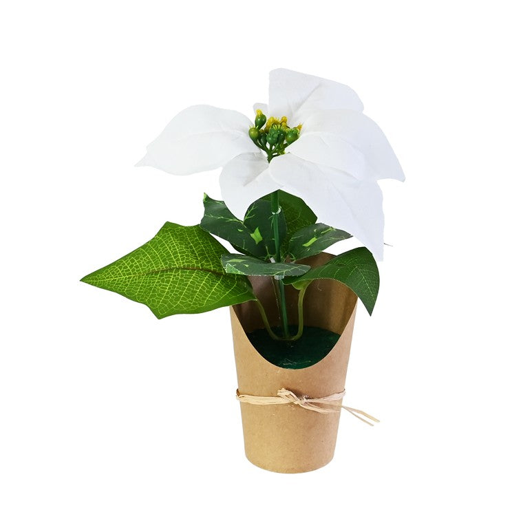 Mini Flocked Poinsettia Pot, 21cm, Assorted