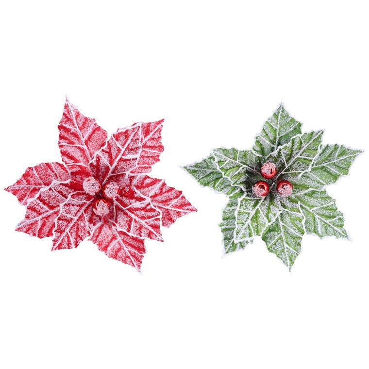 Snowy Berry Poinsettia Clip, Assorted