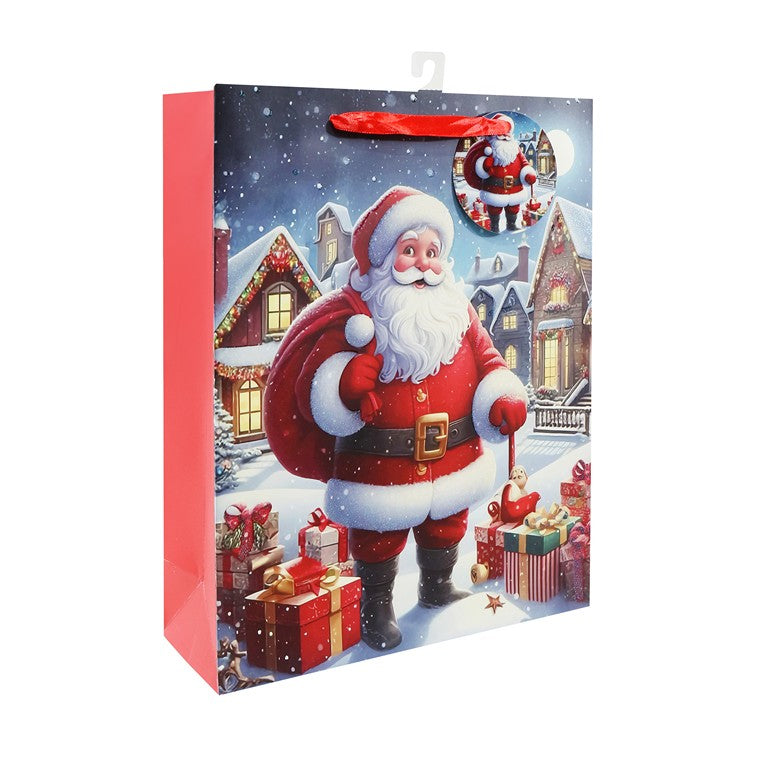 Giftbag Christmas Traditional Snowy, Large, Assorted
