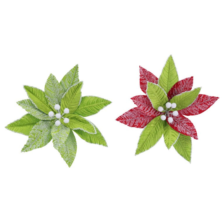 Mean Green Snowy Poinsettia Clip, Assorted