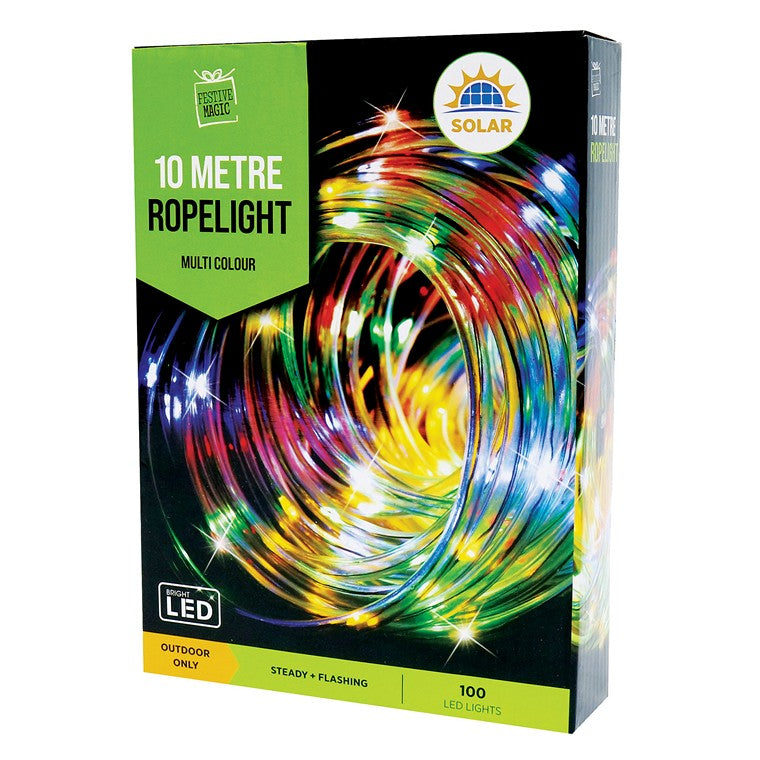 Christmas  Solar Multi Colour LED Rope Light, 10m