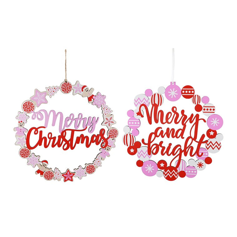 Merry Candy Cane Plaque, 30cm, Assorted