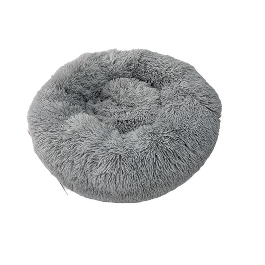 Calming Plush Round Bed, Silver, Large