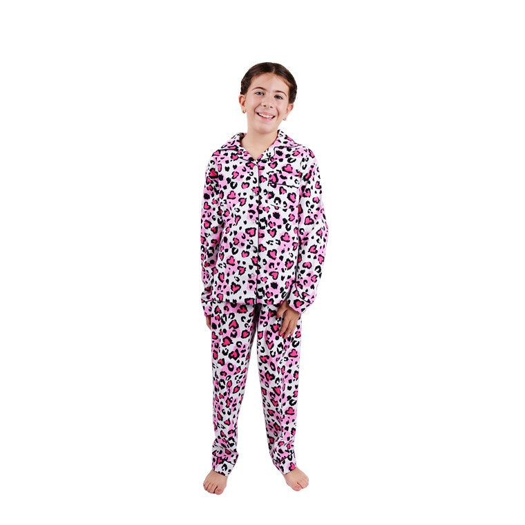 Flannel PJ Set, Love Leopard, Size 10