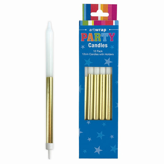 Candles, Half Dip Gold, 12cm, 12pk