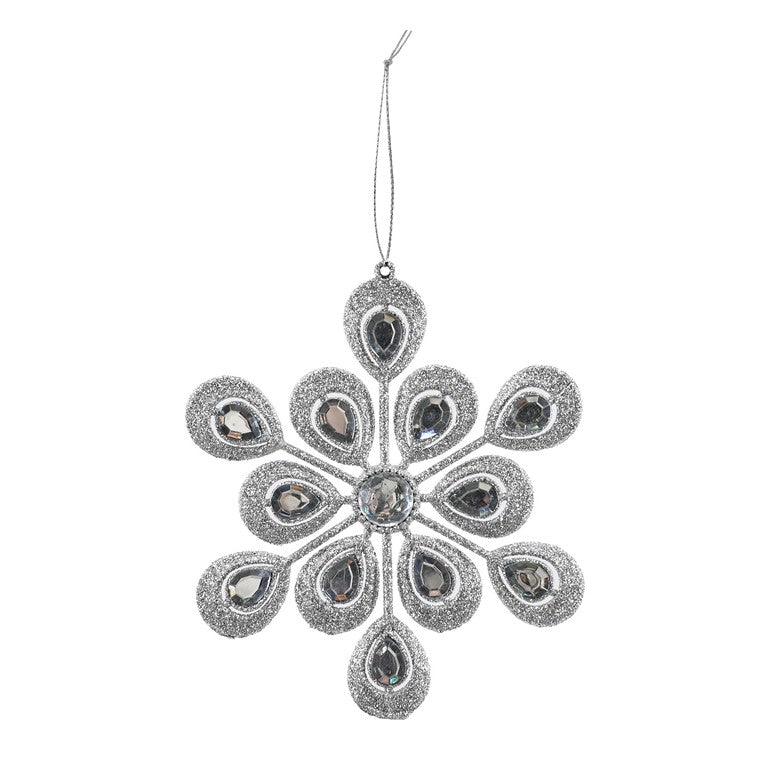 Hanging Jewelled Snowflake, 14cm, Assorted
