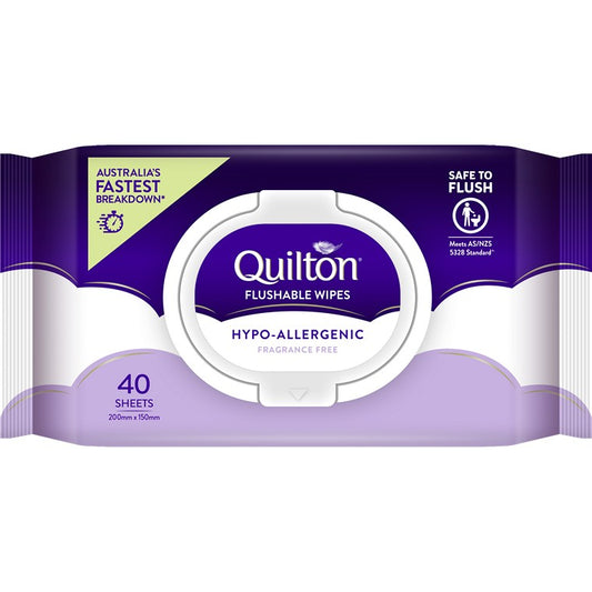 Quilton Flushable Wipes, Hypo-Allergenic, 40pk