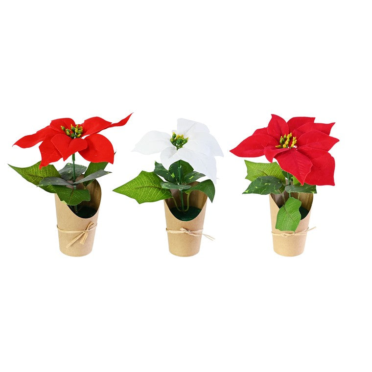Mini Flocked Poinsettia Pot, 21cm, Assorted