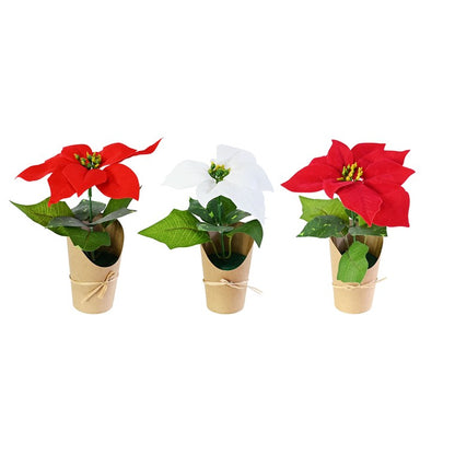 Mini Flocked Poinsettia Pot, 21cm, Assorted