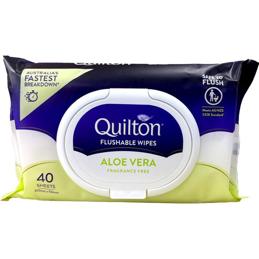Quilton Flushable Wipes, Aloe Vera, 40pk