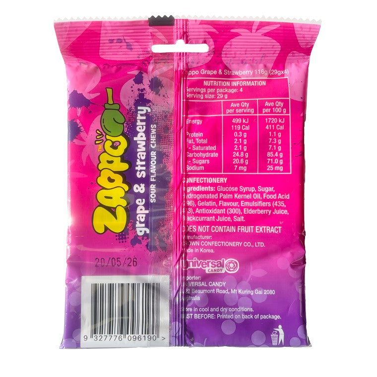 Zappo Strawberry & Grape Chews, 4pk