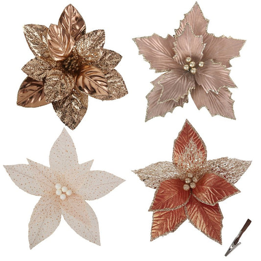 Blush Pink Poinsettia w/ Clip, Assorted