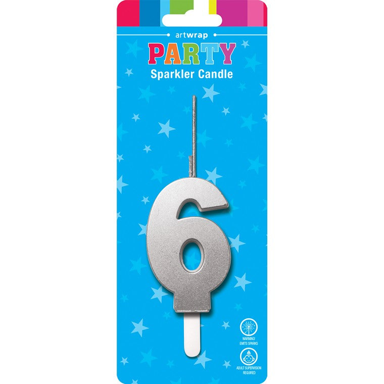 Sparkler Candle, Silver, 6