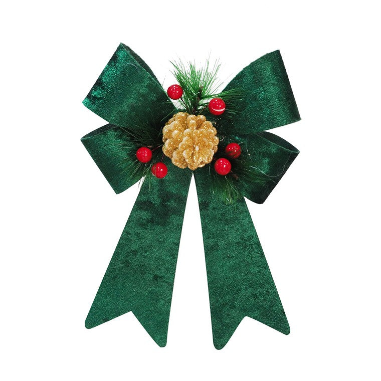 Crushed Velvet Bow w/ Pinecone, Assorted