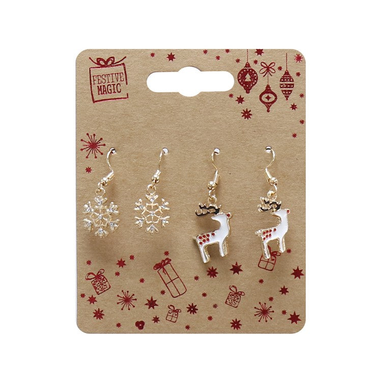 Christmas Dangly Earrings, 2pk, Assorted