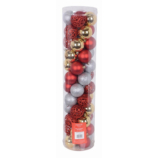 Christmas Bauble 48pk 60mm Red Comb