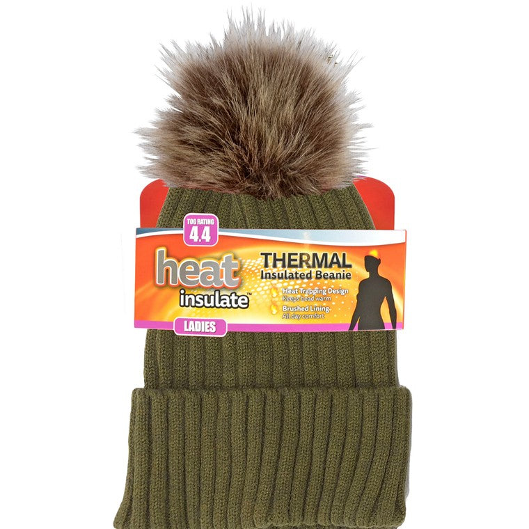 Ladies Heat Control Knitted Beanie w/ Lining, 3 Asstd Colours