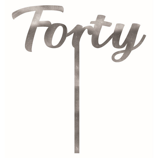 Acrylic Cake Topper, Silver, 40th