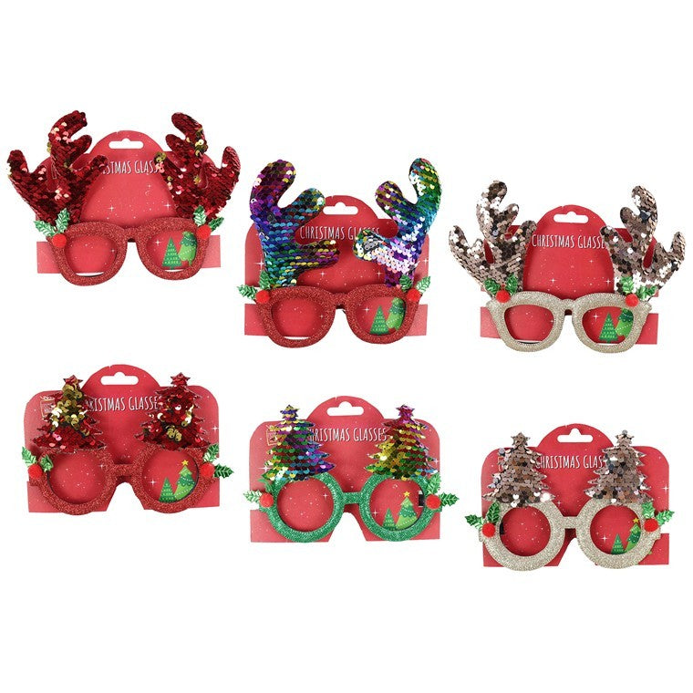 Christmas  Novelty Glasses w/ Sequins, Assorted