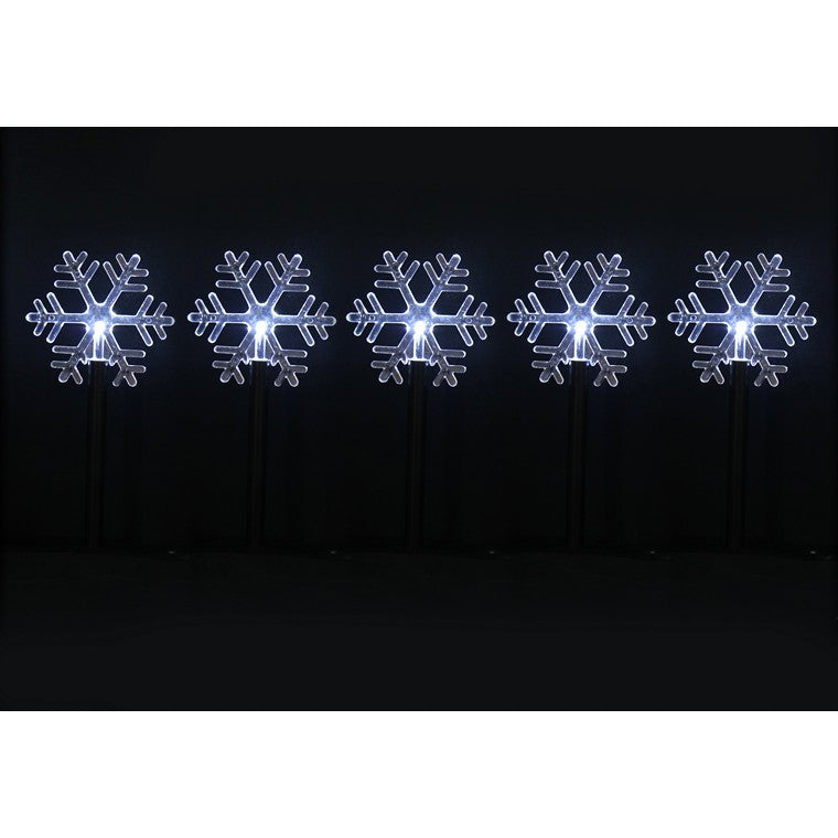 Solar LED Snowflake Path Lights, 5pk, Assorted