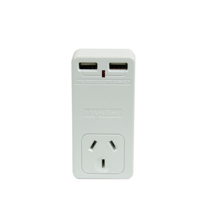 Maxem Power Wall Adaptor & 2 USB – Cheap as Chips