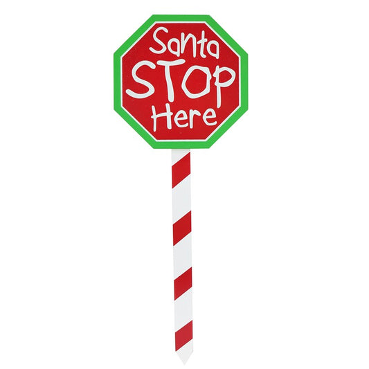 Santa Stop Here Stake, 40cm, Assorted