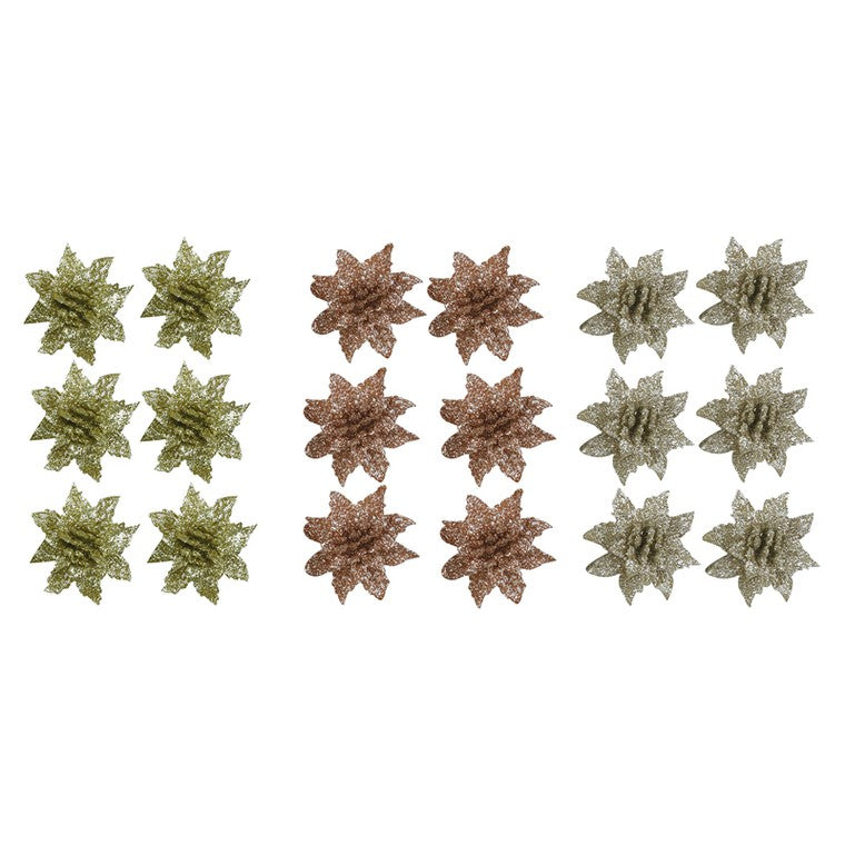 Glitter Flower w/Clip, 6pk, Assorted