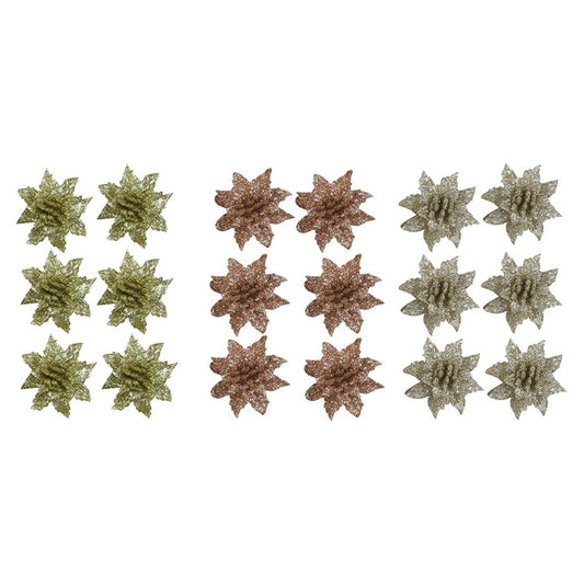 Glitter Flower w/Clip, 6pk, Assorted