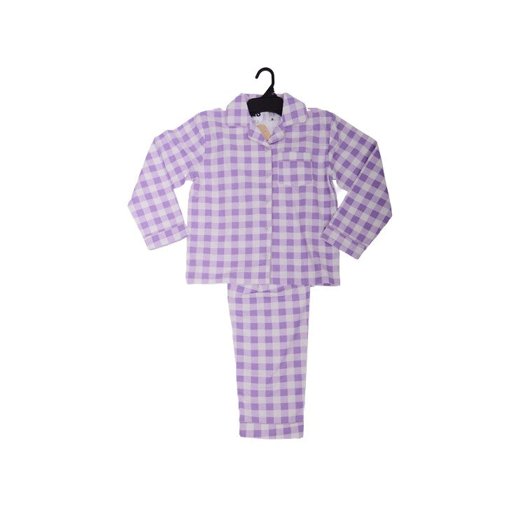 Flannel PJ Set, Lavender Gingham, Size 10