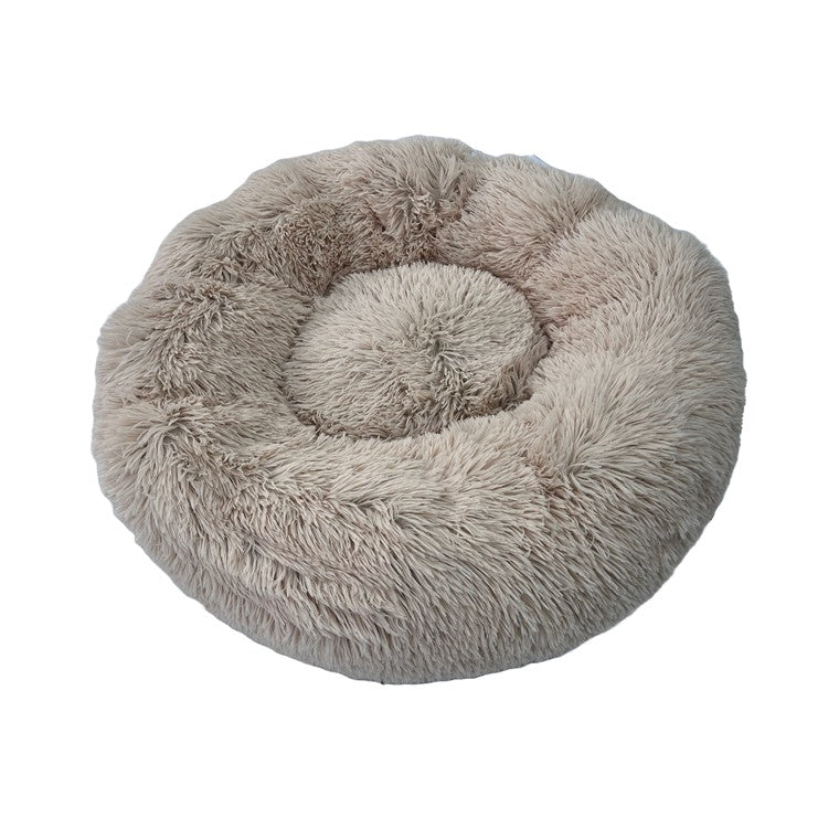 Calming Plush Round Bed, Beige, Large