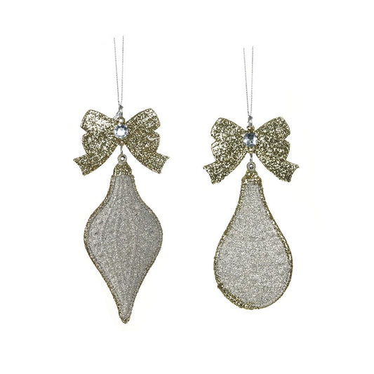 Champagne Glitter Tree Ornament w/ Bow, Assorted