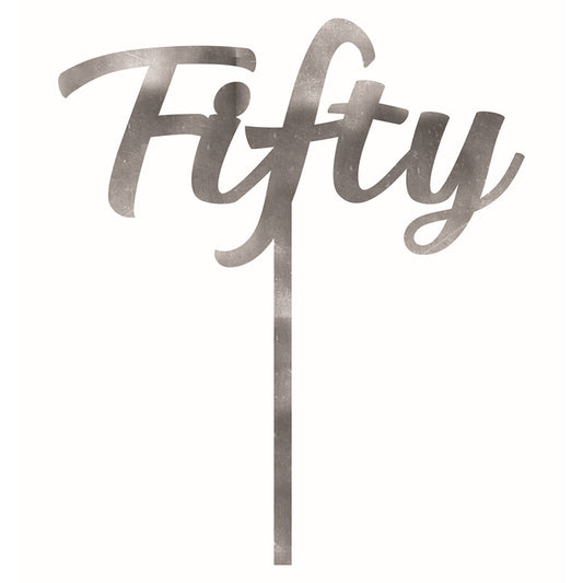 Acrylic Cake Topper, Silver, 50th