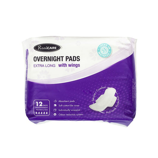 Real Care Pads Maxi Night Long w/ Wings, 12pk