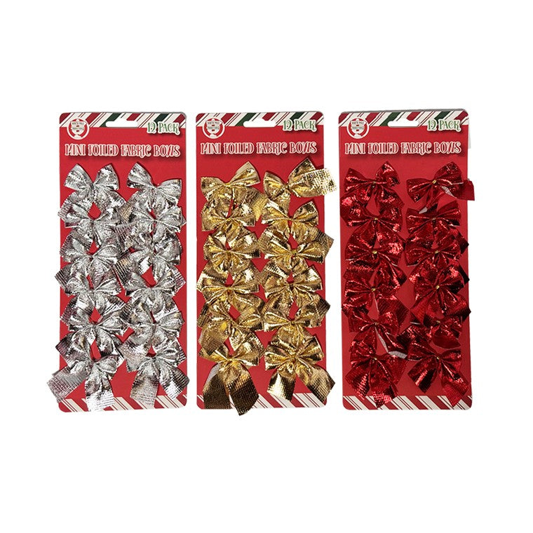 Mini Foiled Fabric Bows, 5cm, 12pk, Assorted