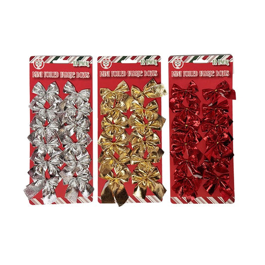 Mini Foiled Fabric Bows, 5cm, 12pk, Assorted