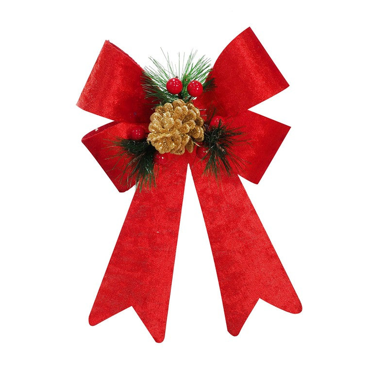 Crushed Velvet Bow w/ Pinecone, Assorted