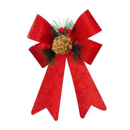 Crushed Velvet Bow w/ Pinecone, Assorted