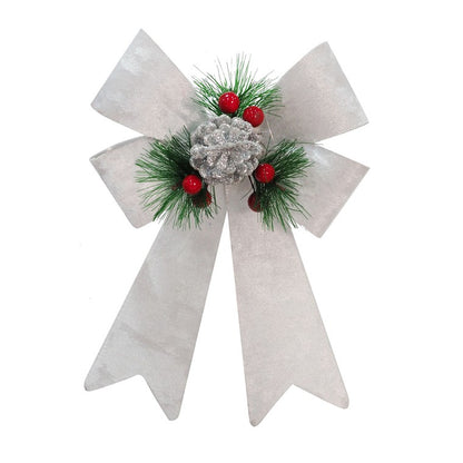 Crushed Velvet Bow w/ Pinecone, Assorted