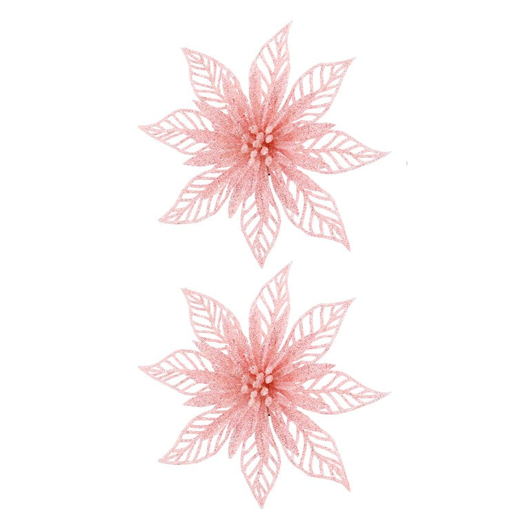Pastel Glitter Poinsettia Clip, 2pk, Assorted