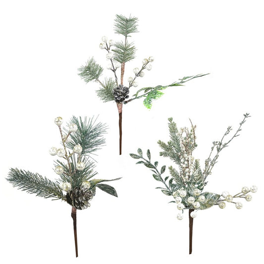 White Berry Picks, 24cm, Assorted