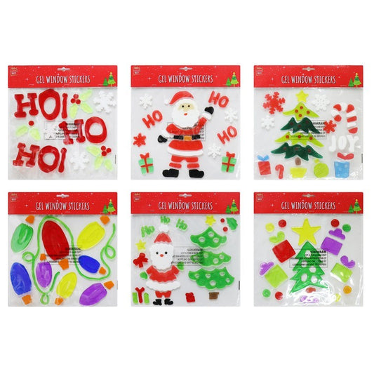 Christmas  Window Cling On Gel, 6 Assorted Designs