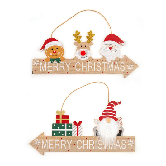 Merry Christmas Hanging Sign, 39 x 19cm, Assorted