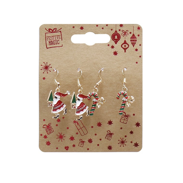 Christmas Dangly Earrings, 2pk, Assorted