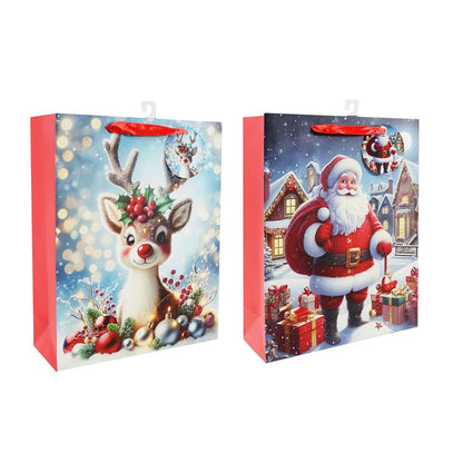 Giftbag Christmas Traditional Snowy, Large, Assorted