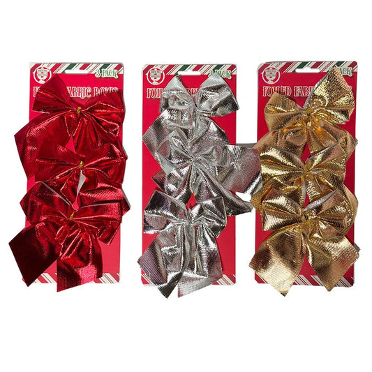Foiled Fabric Bows, 10cm, 3pk, Assorted