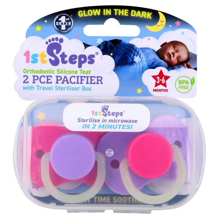 1st Steps Pacifier Orthodontic Teat w/ Travel Steriliser Box, 2pk