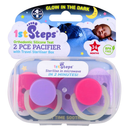 1st Steps Pacifier Orthodontic Teat w/ Travel Steriliser Box, 2pk