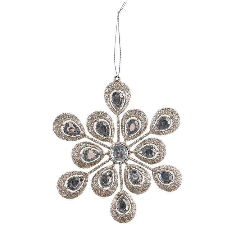 Hanging Jewelled Snowflake, 14cm, Assorted