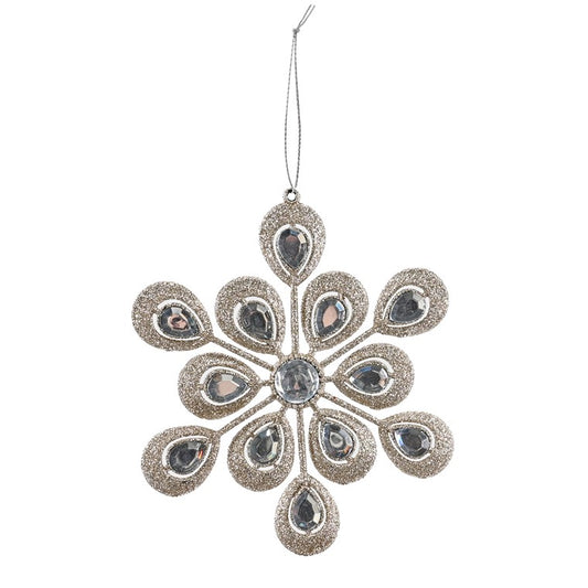 Hanging Jewelled Snowflake, 14cm, Assorted
